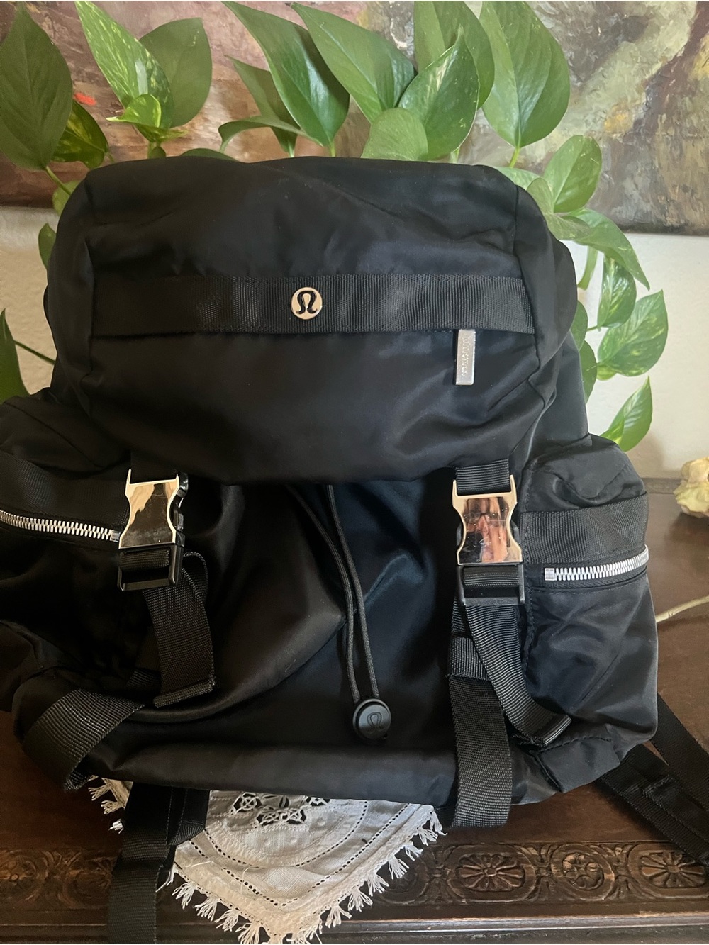 Lululemon Athletica Black Nylon Buckle-Closure Backpack